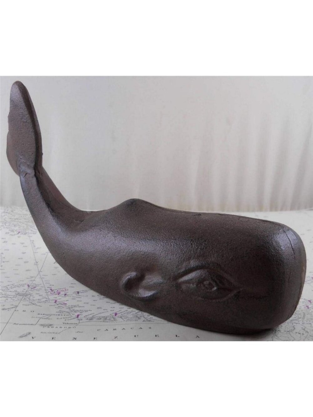 Nautical Large Cast Iron Whale Figure | Decorative Doorstop & Home Accent